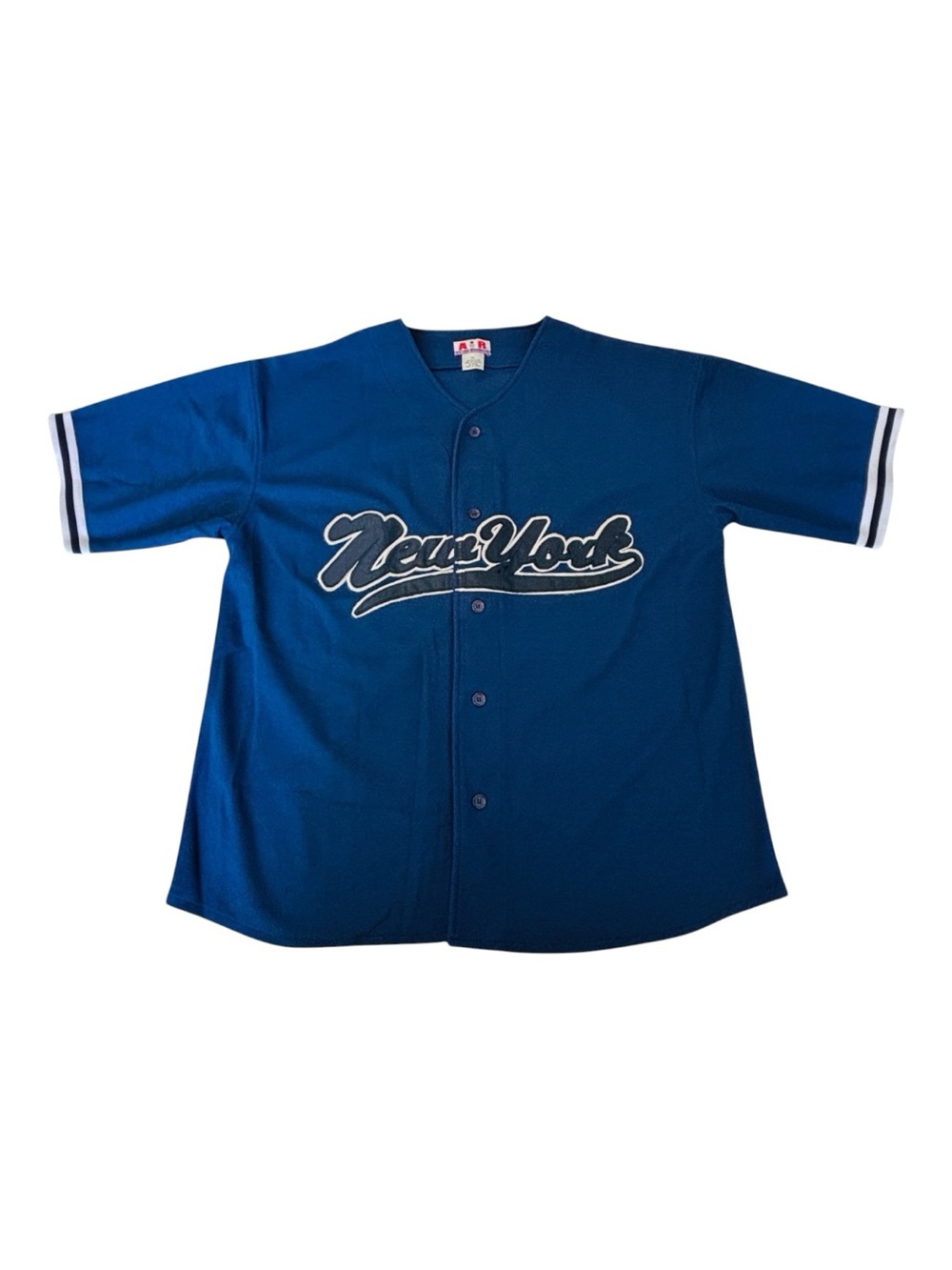 New York Baseball Jersey Mens XL Blue Button Front A&R Gear Polyester Shirt NYC